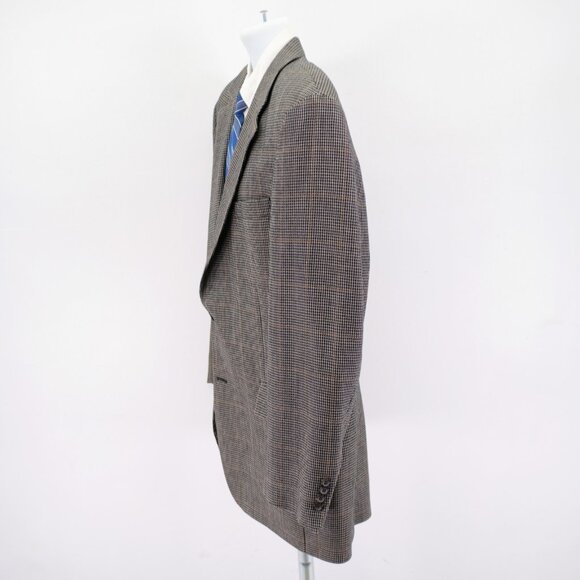 Jos A Bank Tweed Texuted Wool Silk Black Tan Check W/ Brown Windowpane 42L Sport - Picture 5 of 11